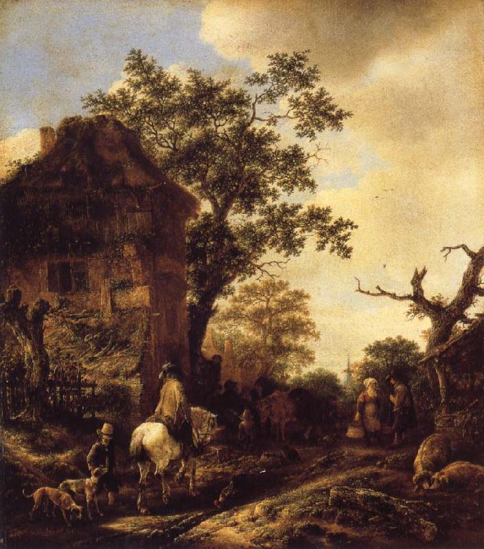 RUISDAEL, Jacob Isaackszon van The Outskirts of a Village,with a Horseman oil painting picture